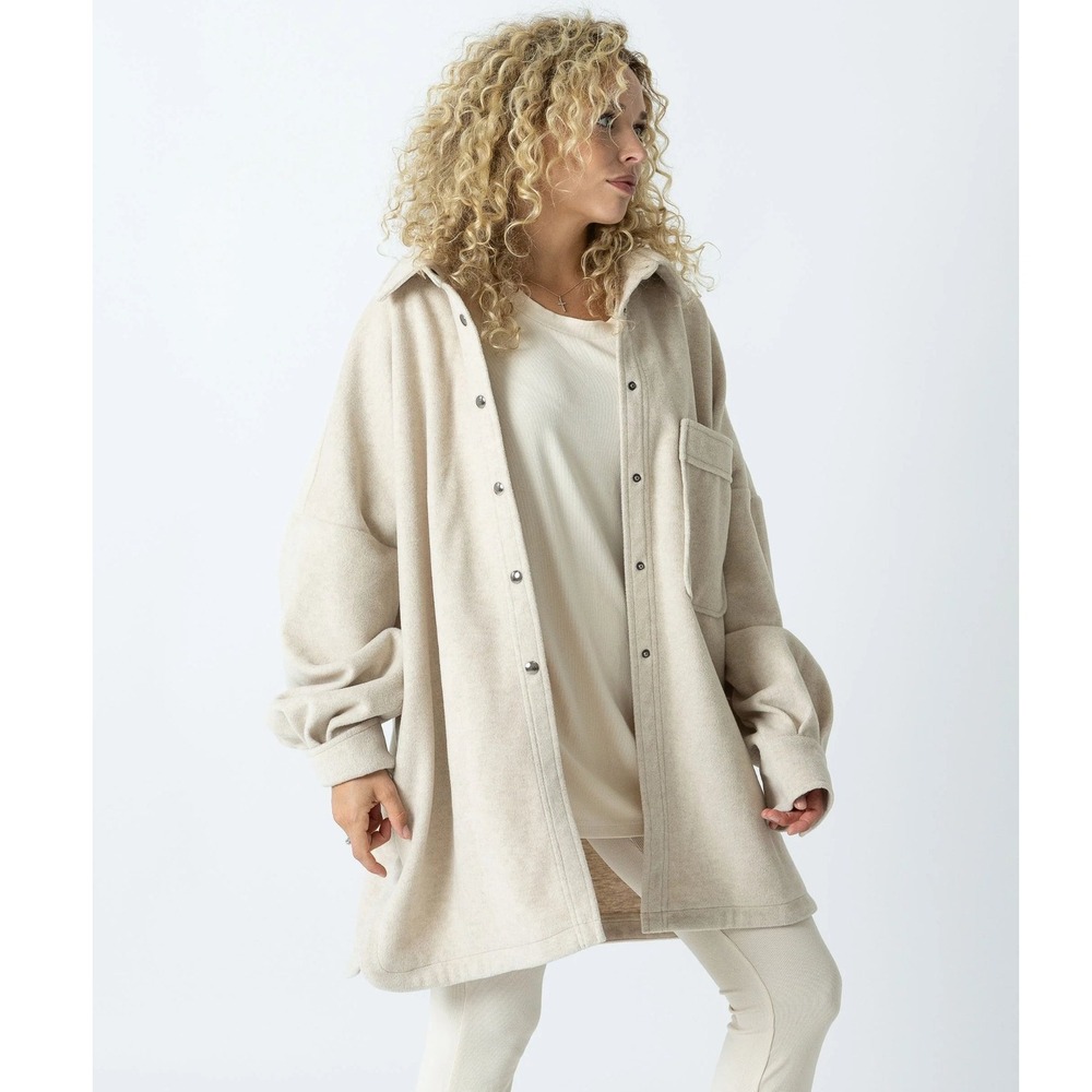 Foxy Kind Oversized Weekday Flannel Button Front Jacket Cream Women's Size L